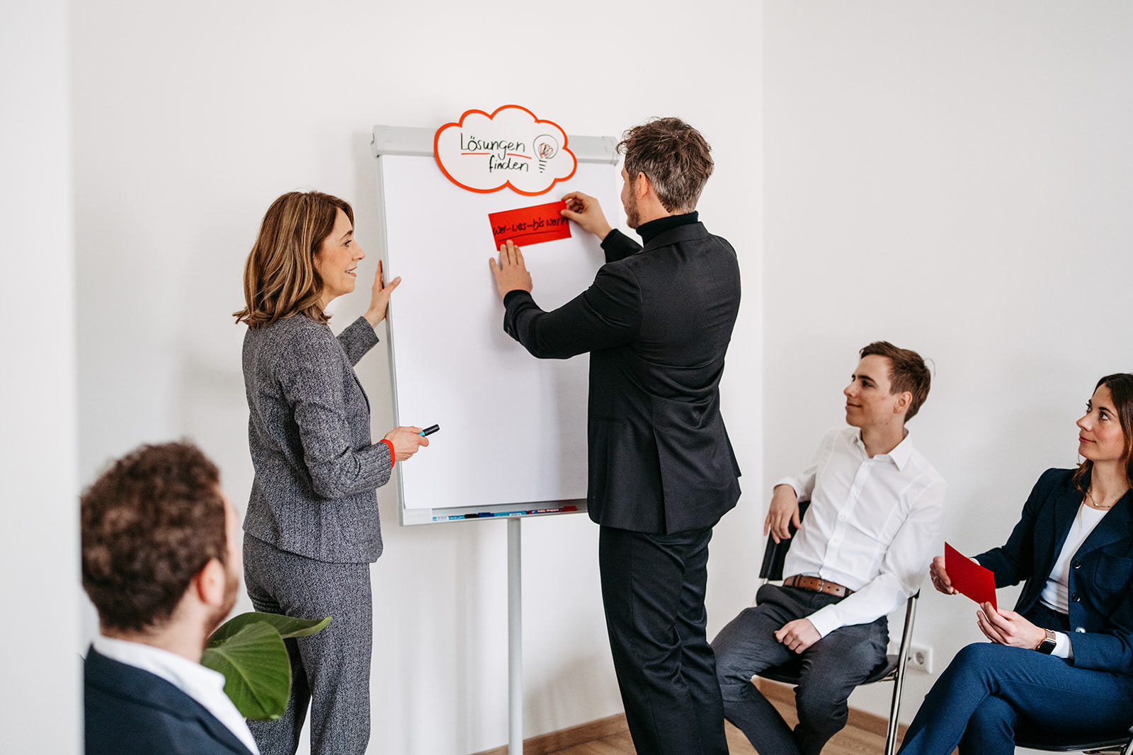 Menschen am Flipchart bei einem Gruppencoaching
